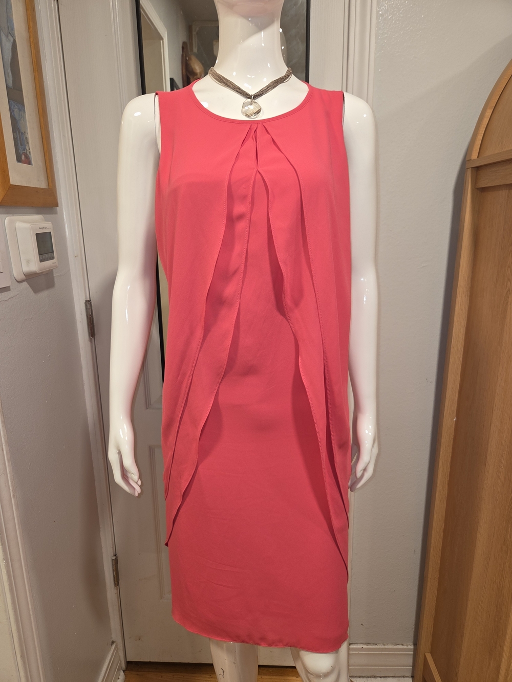 Chico's Sleeveless Coral Sheath Dress with Front Drape Sz 12/14 L